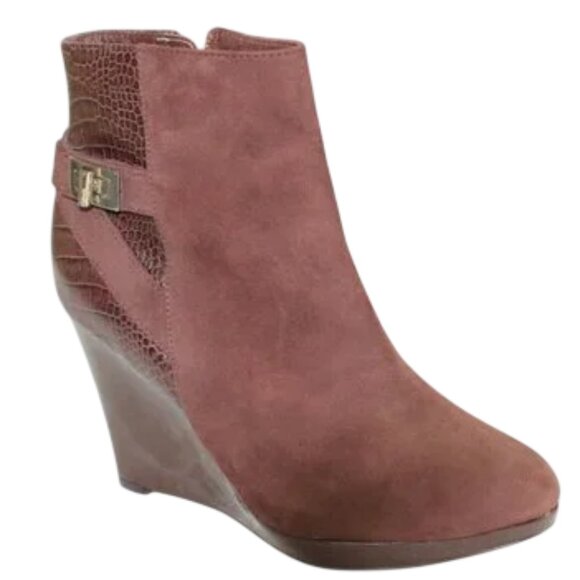 Cole Haan Martina Nike Air Chocolate Suede Croc Patent Wedge Bootie Size 9 - Picture 1 of 9